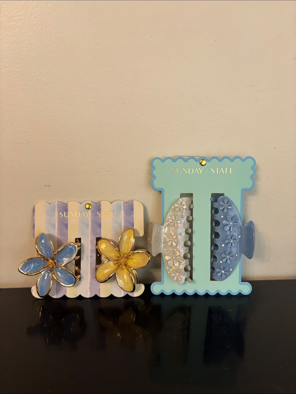Sunday State Floral Resin Hair Clip Set - Blue & Yellow